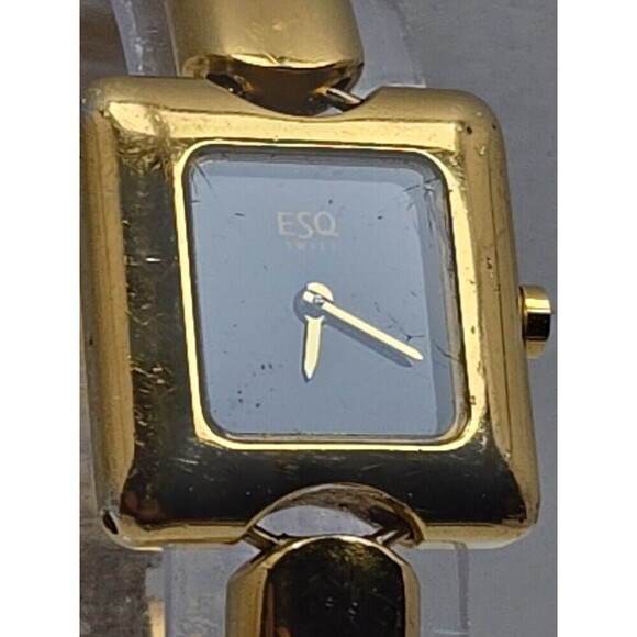 ESQ by Movado 100663 Gold Tone Bangle Cuff Watch Swiss Black Dial New Battery main image 9